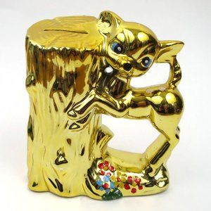 Vintage Gold Tone Fawn Piggy Bank